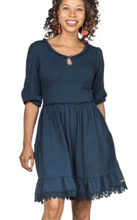 Matilda Jane Dresses & Skirts - Matilda Jane Make Believe Hold The Key Teal Blue Crochet Trim Mini Dress Size M